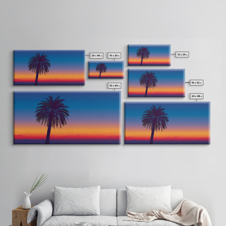 Silhouetted Palm Sunset Wall Art, Retro Tropical Landscape Print, Midcentury Modern Decor, Palm Springs Poster, Coastal Home Decor