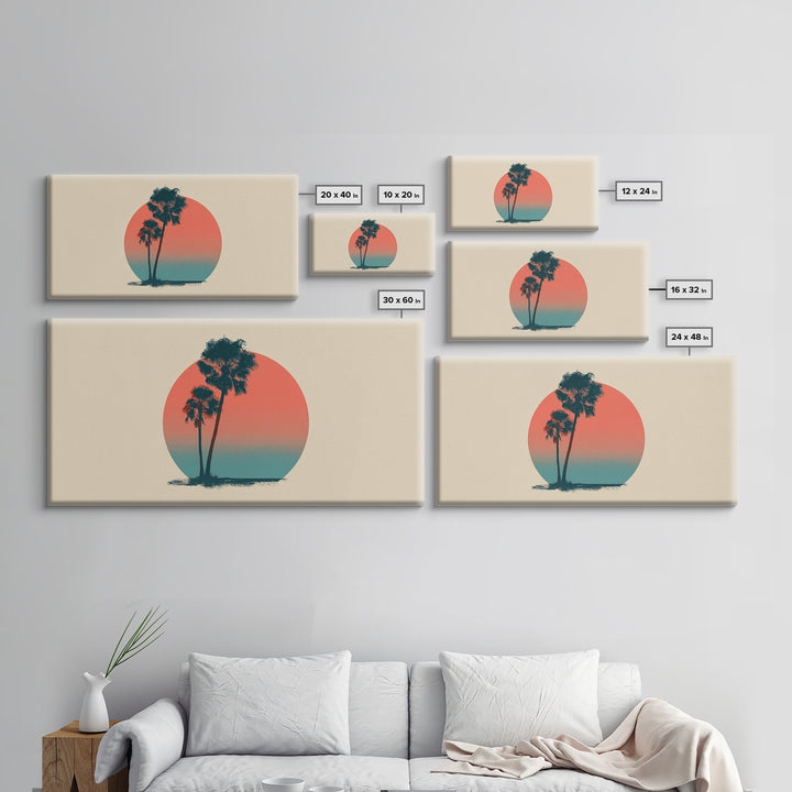 Twin Palms In Sun Circle Wall Art, Minimal Retro Desert Print, Midcentury Modern Decor, Palm Springs Poster, Boho Home Art