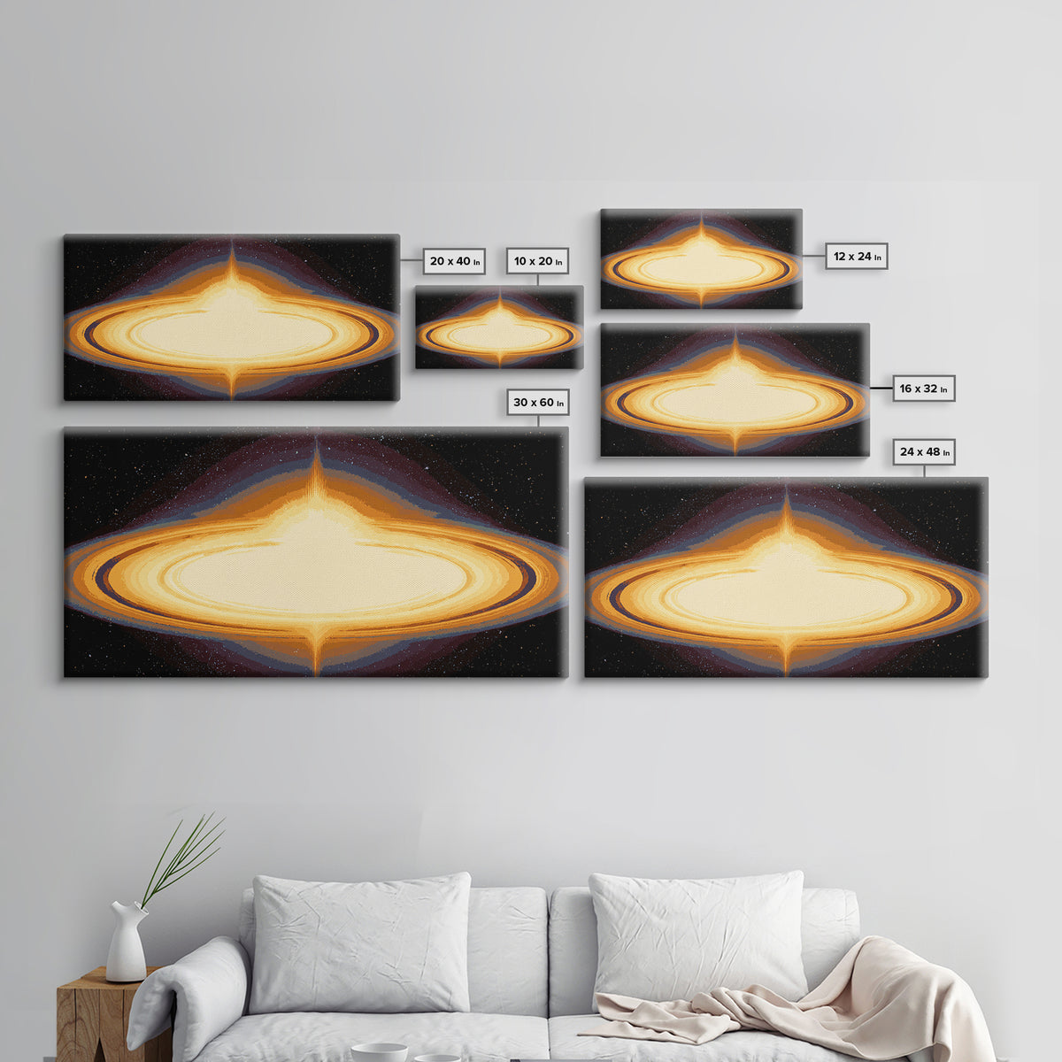 Luminous Accretion Disk Canvas Print, Black Hole Space Art, Cosmic Retro Poster, Modern Abstract Wall Art, Sci Fi Decor Gift