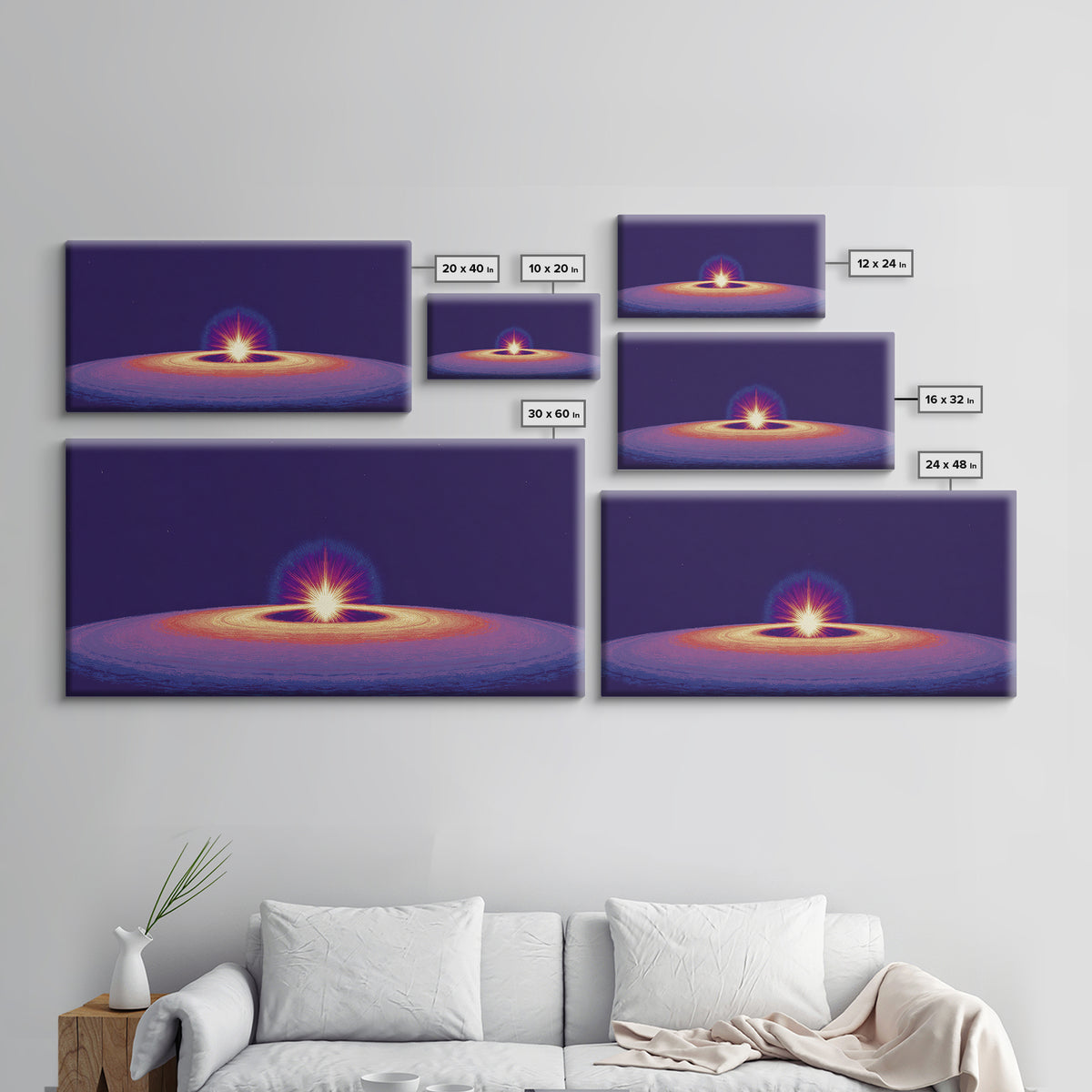 Purple Black Hole Horizon Wall Art, Cosmic Space Abstract Print, Retro Sci Fi Poster, Modern Digital Art, Galaxy Decor Print