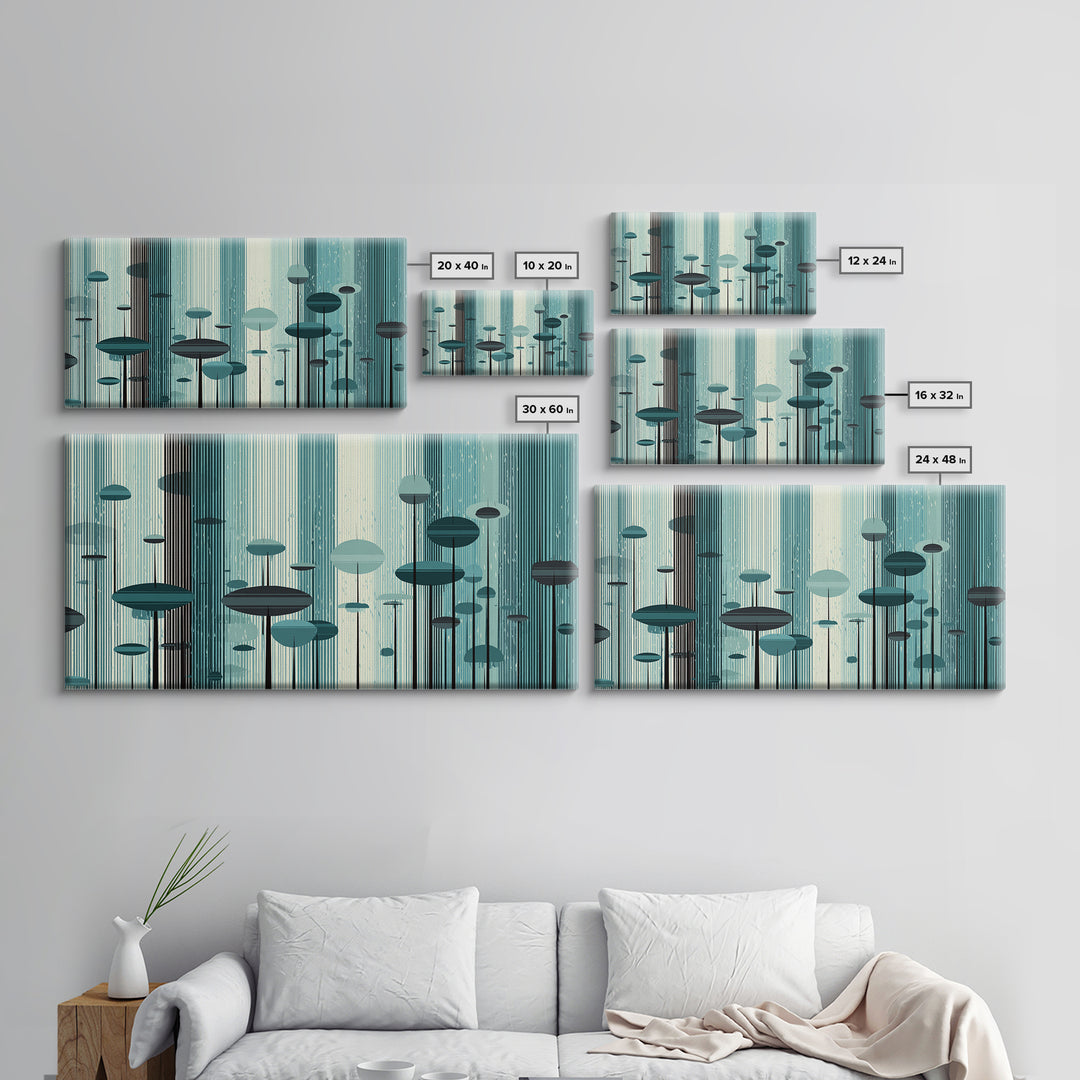 Teal Futuristic Mushroom City Wall Art, Retro Sci Fi Landscape Print, Modern Abstract Poster, Midcentury Space Decor Gift
