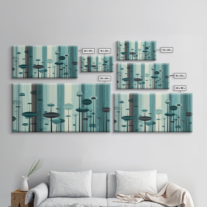 Teal Futuristic Mushroom City Wall Art, Retro Sci Fi Landscape Print, Modern Abstract Poster, Midcentury Space Decor Gift