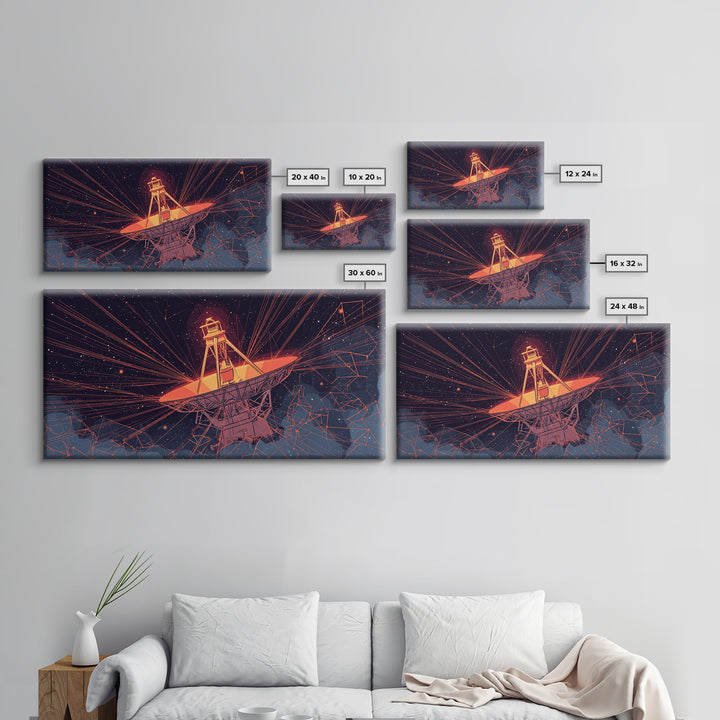 Orange Radio Telescope Under Stars Wall Art, Midcentury Modern Sci Fi Poster, Retro Space Abstract Print, Modern Wall Decor Gift