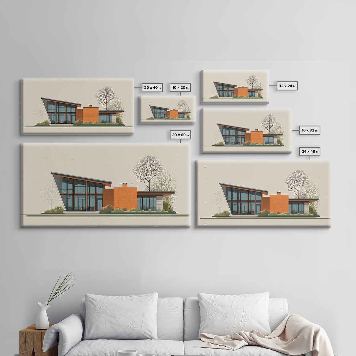 Angular Glass Midcentury Home Canvas Print, Modern Architecture Wall Art, MCM Decor, Retro House Poster For Living Room Decor