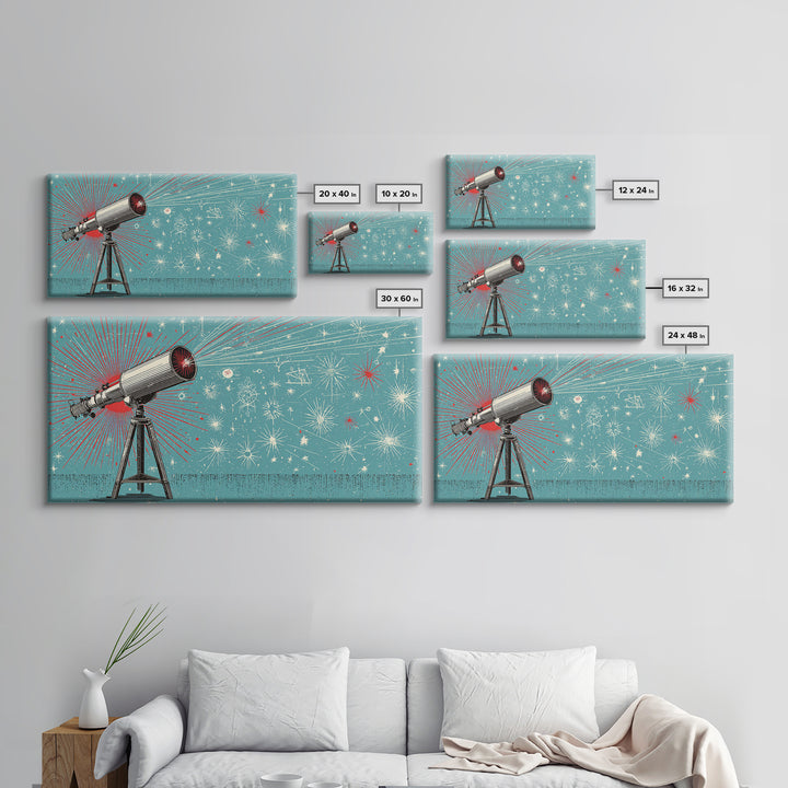 Teal Atomic Telescope Starburst Wall Art, Mid Century Modern Space Poster, Retro Sci Fi Canvas Print, Office Decor Gift Idea