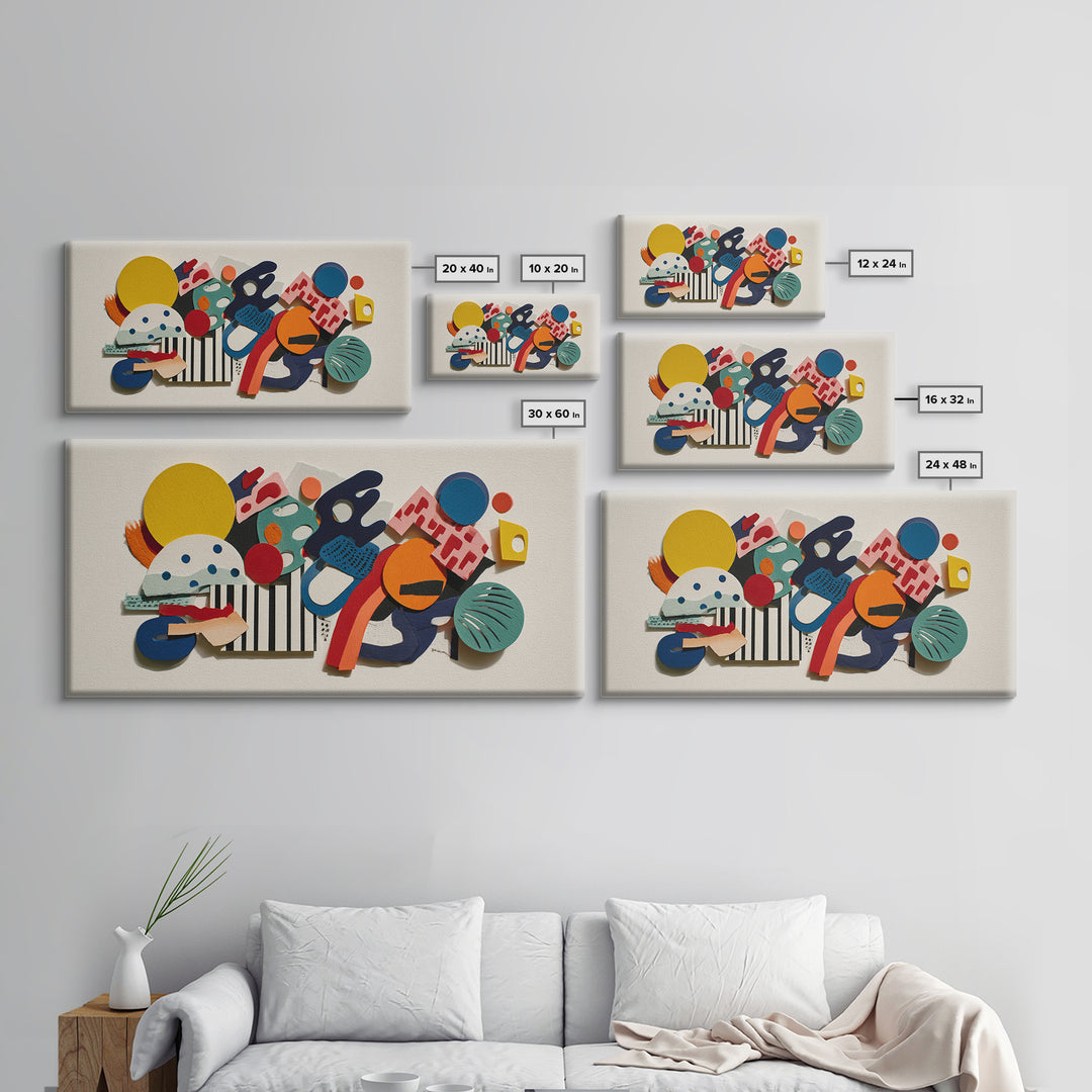 Playful Memphis Geometric Wall Art, Colorful Mid Century Modern Decor, Abstract Shapes, Retro Bauhaus Framed Canvas Print