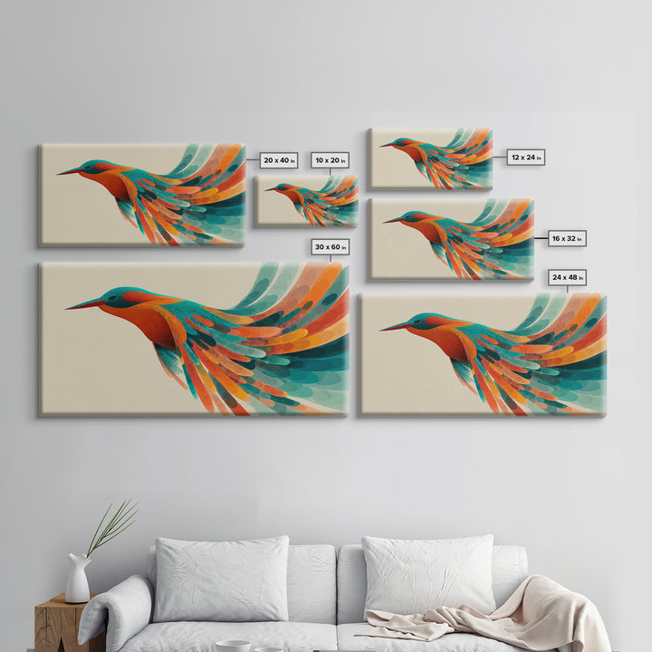 Colorful Hummingbird In Flight Canvas Print, Midcentury Modern Bird Art, Tropical Nature Decor, Vibrant Living Room Wall Art