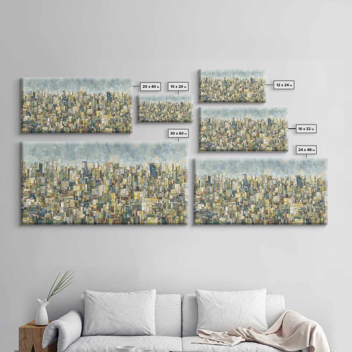 Dense City Skyline Wall Art, Modern Architectural Print, Abstract Urban Landscape Decor, Blue Beige Living Room Art Print