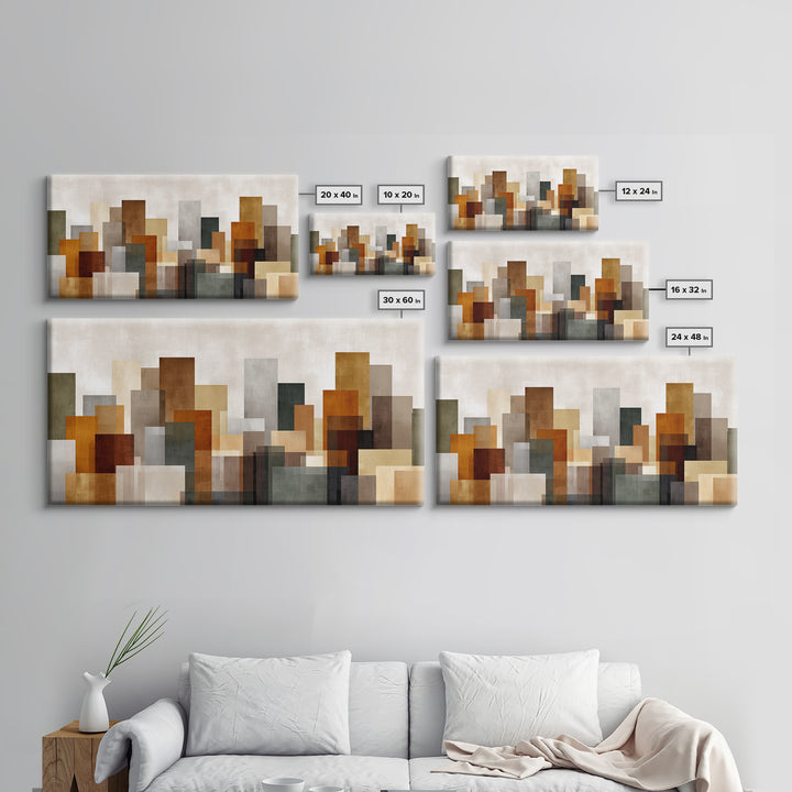 Transparent Abstract Skyline Canvas Print, Modern Geometric City Wall Art, Warm Neutral Decor, Contemporary Living Room Art