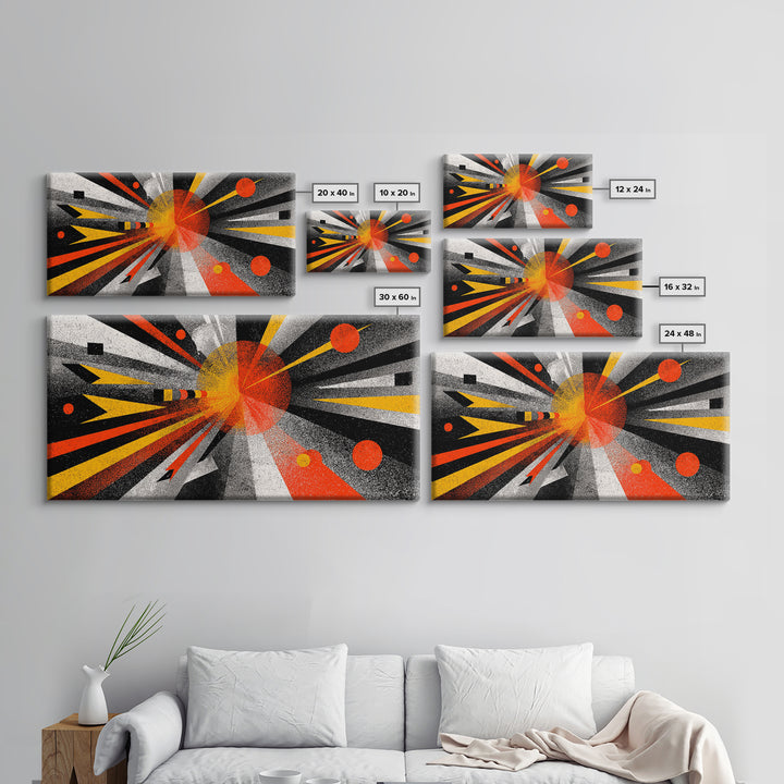 Abstract Planet Blast Wall Art, Orange Black Geometric Space Poster, Midcentury Modern Decor, Atomic Retro Sci Fi Art Print