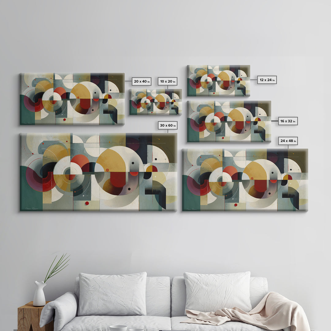 Muted Teal Mustard Red And Cream Circles Wall Art, Midcentury Modern Art Print, Bauhaus Geometric Home Decor For Living Room