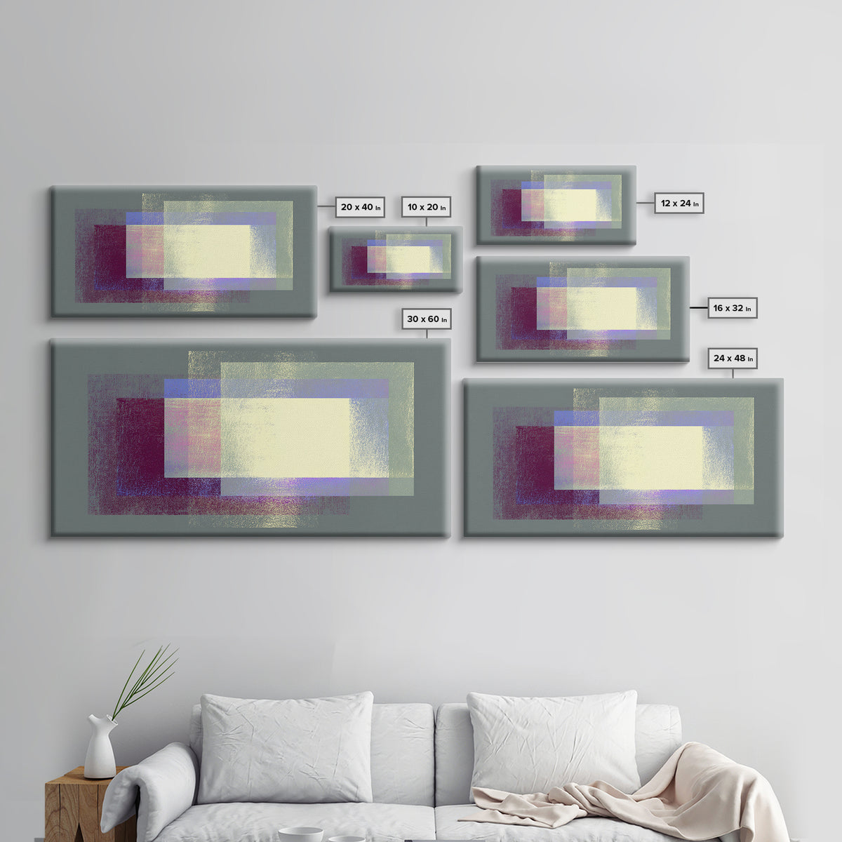 Soft Gray Magenta Geometric Rectangles Wall Art, Midcentury Modern Abstract Print, MCM Home Decor, Minimalist Office Decor