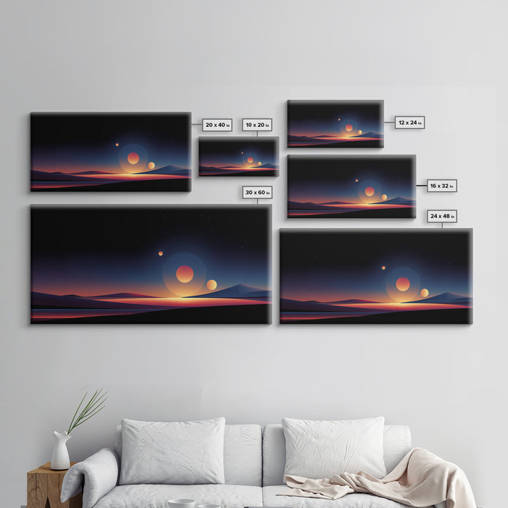Minimal Planet Desert Sunset Wall Art, Midcentury Modern Art Print, Retro Travel Poster, Scenic Landscape Home Office Decor