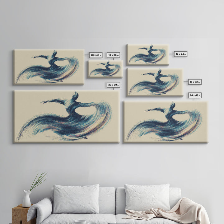 Abstract Blue Surfer Wave Motion Wall Art, Modern Abstract Art Print, Coastal Minimalist Poster, Yoga Studio Decor Gift Idea