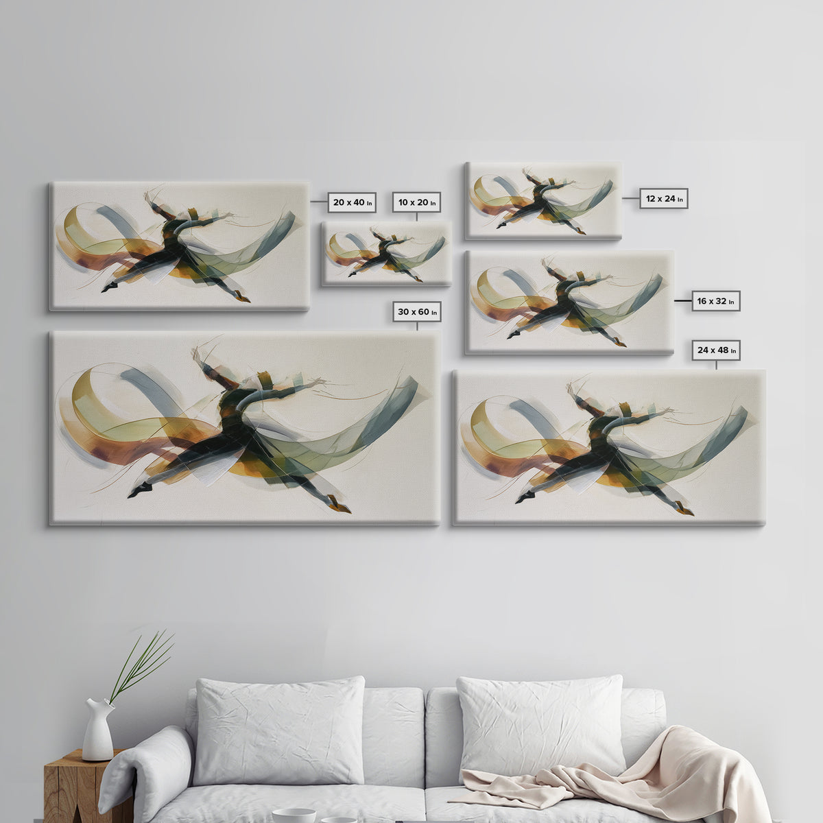 Leaping Abstract Dancer In Soft Ribbon Forms Canvas Print, Modern Contemporary Wall Art, Minimalist Artwork, Bedroom Decor
