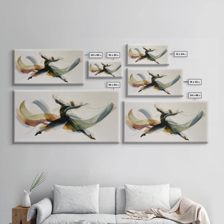 Leaping Abstract Dancer In Soft Ribbon Forms Canvas Print, Modern Contemporary Wall Art, Minimalist Artwork, Bedroom Decor