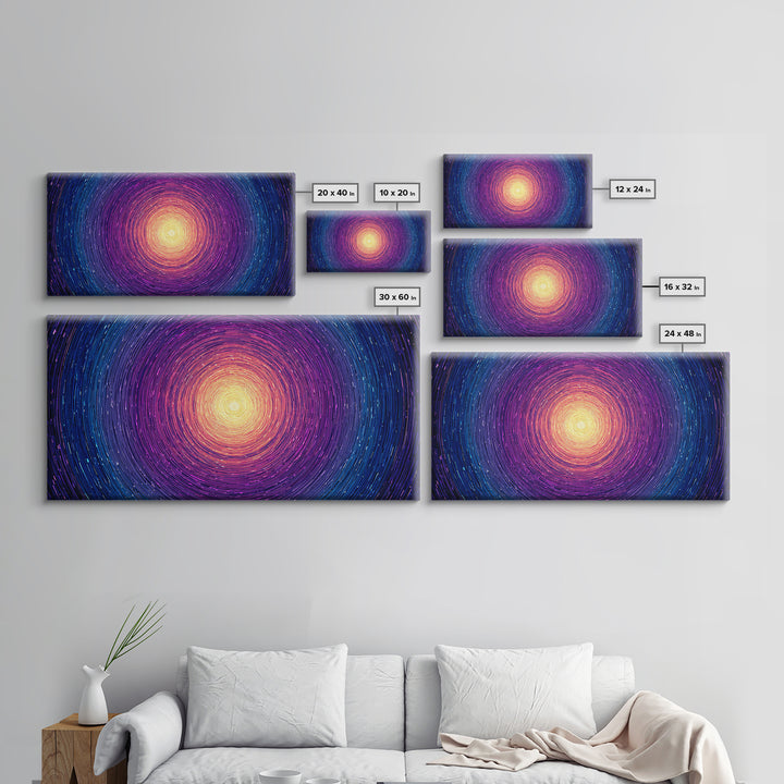 Radiant Magenta Blue Spiral Sun Wall Art, Cosmic Abstract Canvas, Modern Wall Decor, Vibrant Space Print For Living Room