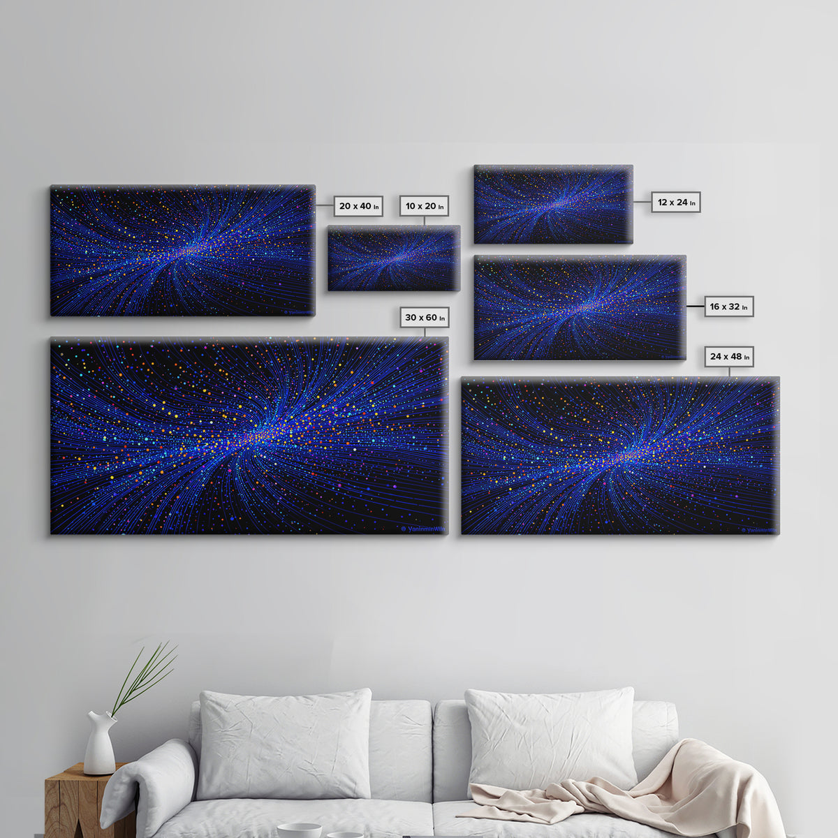 Blue Starfield Particle Stream Wall Art, Cosmic Abstract Digital Print, Modern Sci Fi Poster, Vibrant Space Decor For Home Office