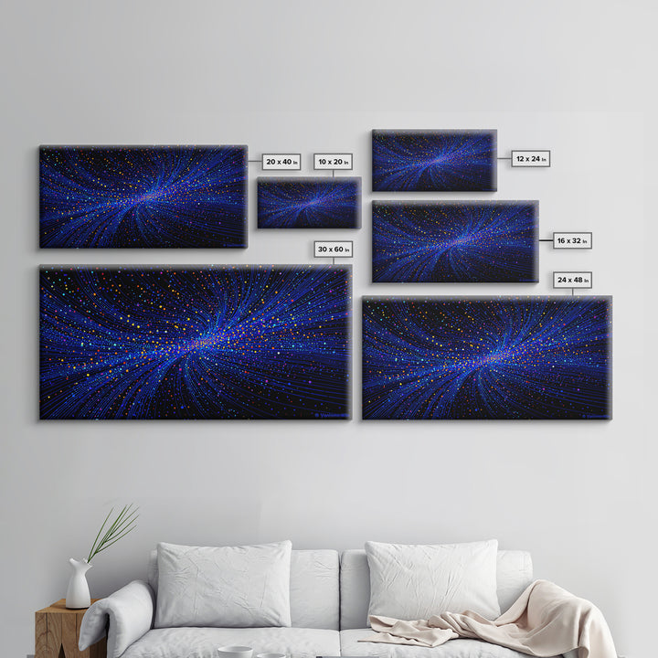 Blue Starfield Particle Stream Wall Art, Cosmic Abstract Digital Print, Modern Sci Fi Poster, Vibrant Space Decor For Home Office