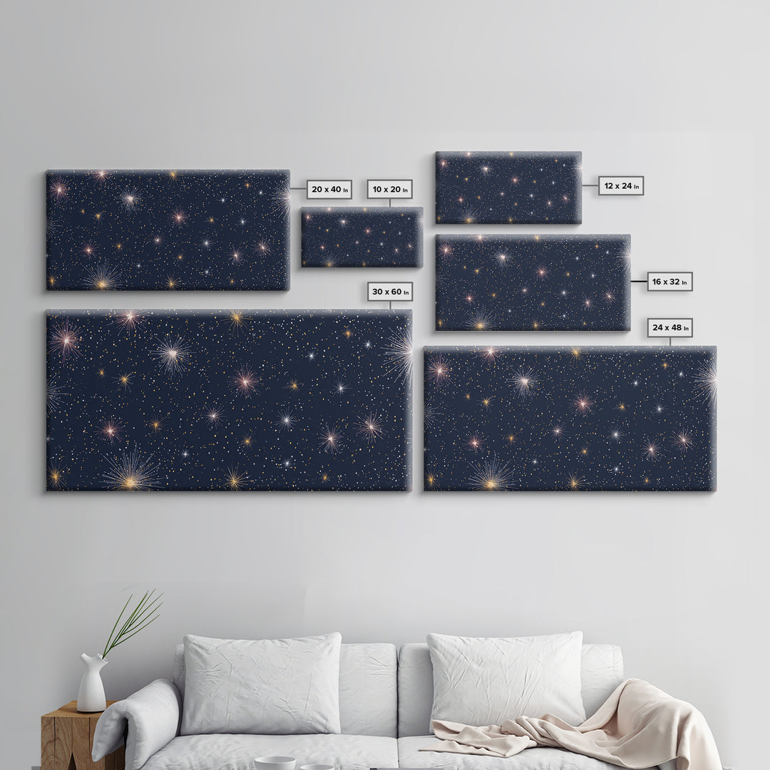 Dark Navy Gold Starry Sky Wall Art, Celestial Space Abstract Print, Modern Home Decor, Cosmic Retro Poster For Bedroom Decor