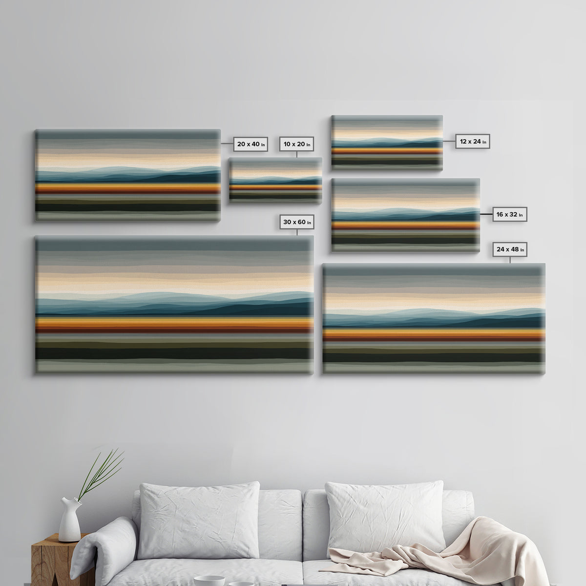 Muted Horizon Landscape With Layered Hills Wall Art, Midcentury Modern Abstract Print, Earth Tone Living Room Decor, Office Decor