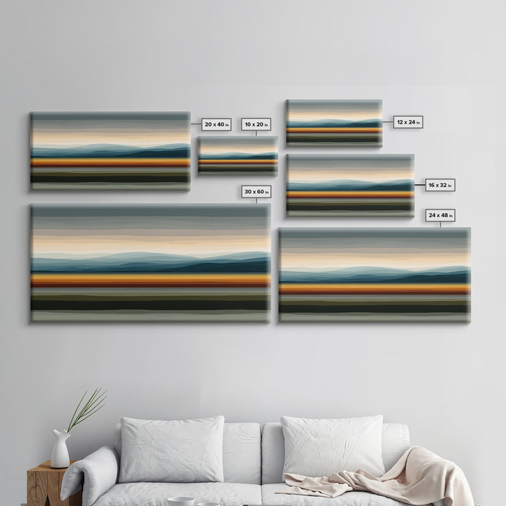 Muted Horizon Landscape With Layered Hills Wall Art, Midcentury Modern Abstract Print, Earth Tone Living Room Decor, Office Decor