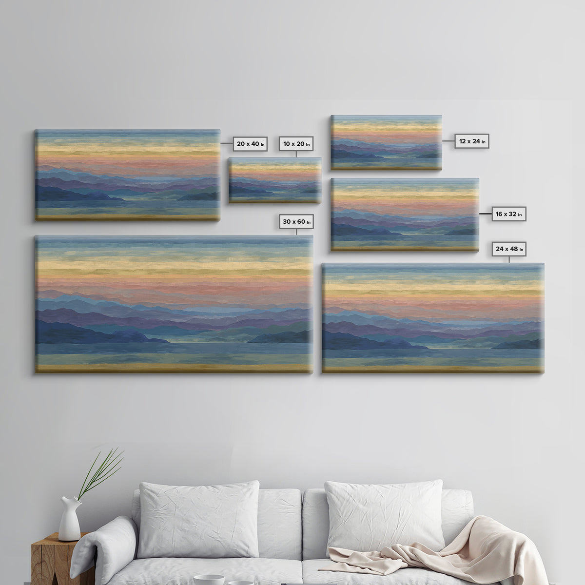 Pastel Mountain Lake Panorama Framed Canvas Print, Modern Wall Art, Scenic Nature Landscape, Bedroom And Office Decor, Home Decor