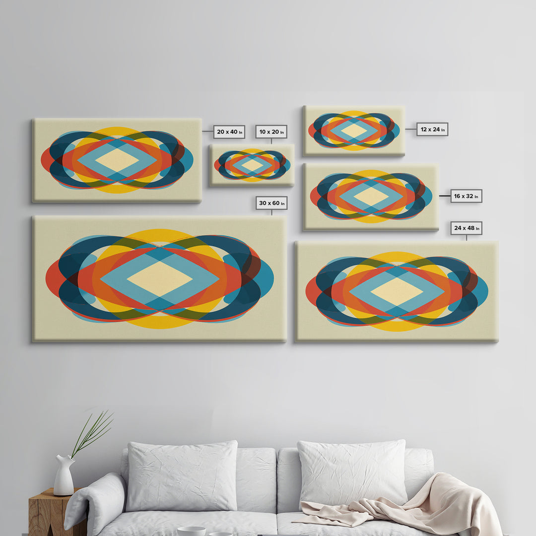 Colorful Overlapping Ellipse Abstract Wall Art, Midcentury Modern Geometric Print, Retro MCM Decor, Bold Living Room Art