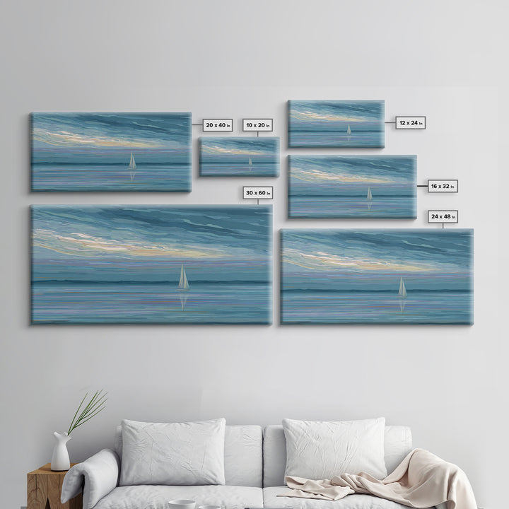 Painterly Sailboat Reflection Wall Art, Blue Coastal Seascape Print, Modern Ocean Decor, Nautical Landscape For Lake House
