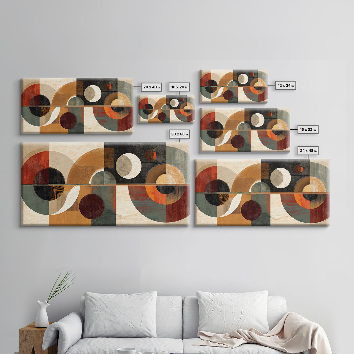 Earth Tone Geometric Circles Wall Art, Midcentury Modern Abstract Print, Retro MCM Decor, Bauhaus Living Room Artwork Print