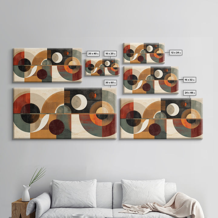 Earth Tone Geometric Circles Wall Art, Midcentury Modern Abstract Print, Retro MCM Decor, Bauhaus Living Room Artwork Print