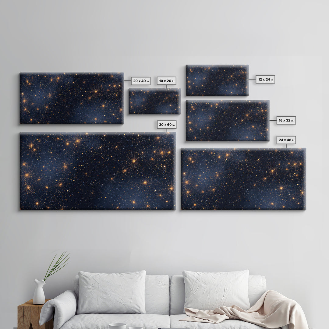 Golden Constellation Star Field Wall Art, Dark Navy Space Abstract Print, Modern Celestial Decor, Cosmic Bedroom Poster Art