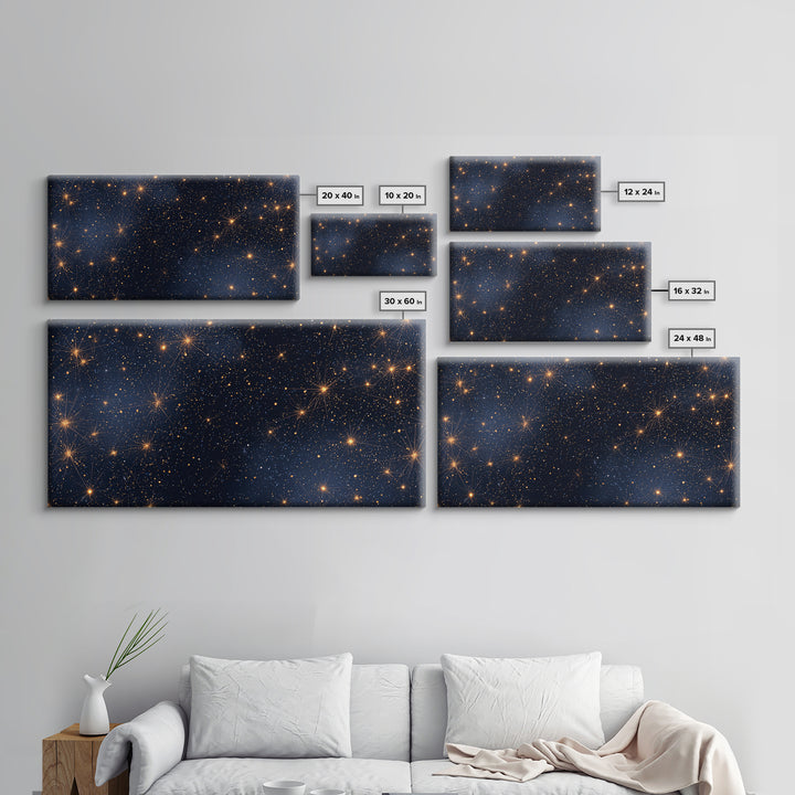 Golden Constellation Star Field Wall Art, Dark Navy Space Abstract Print, Modern Celestial Decor, Cosmic Bedroom Poster Art