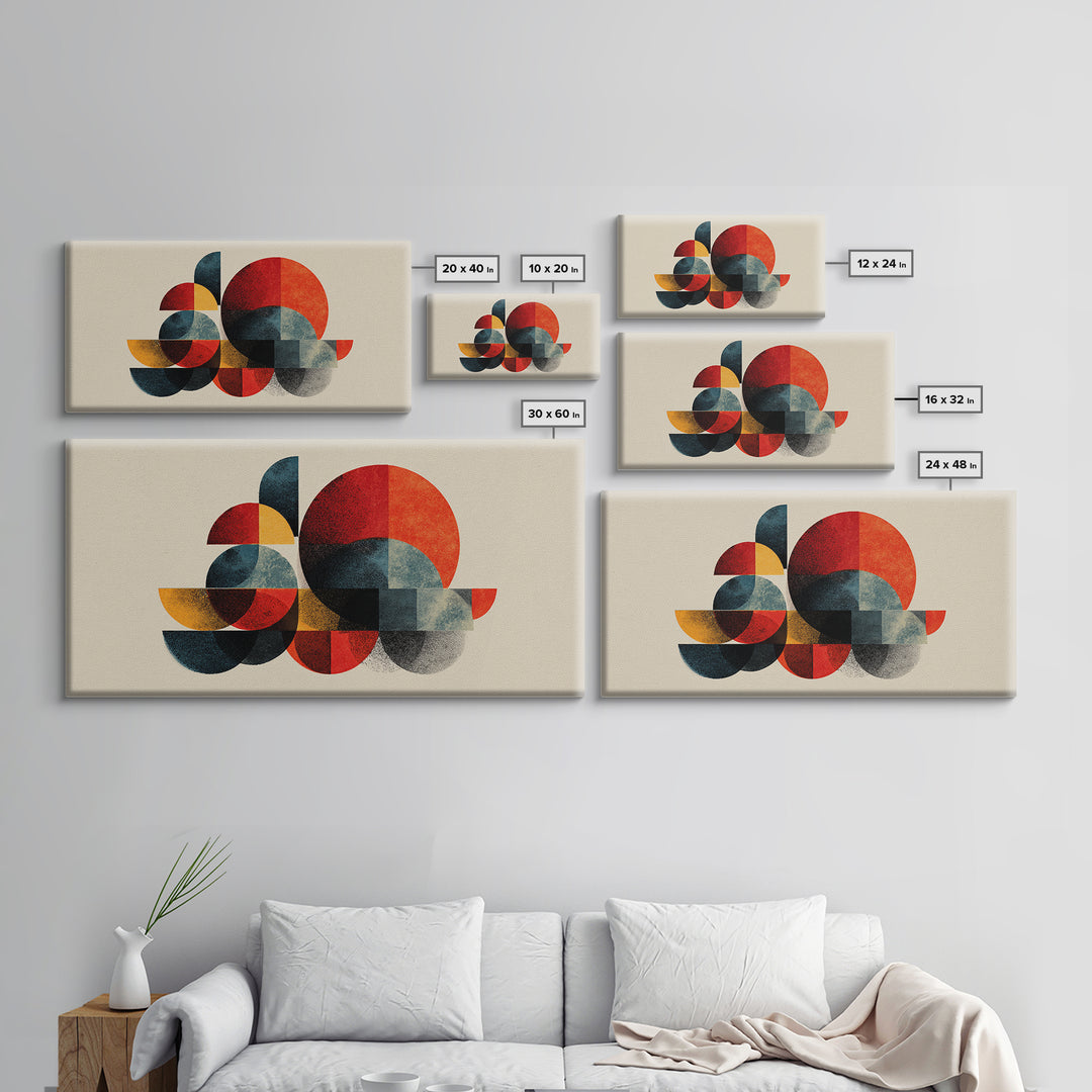 Red Teal Mustard Geometric Shapes Canvas Print, Midcentury Modern Wall Art, Bauhaus Abstract Poster, Bold Retro MCM Home Decor