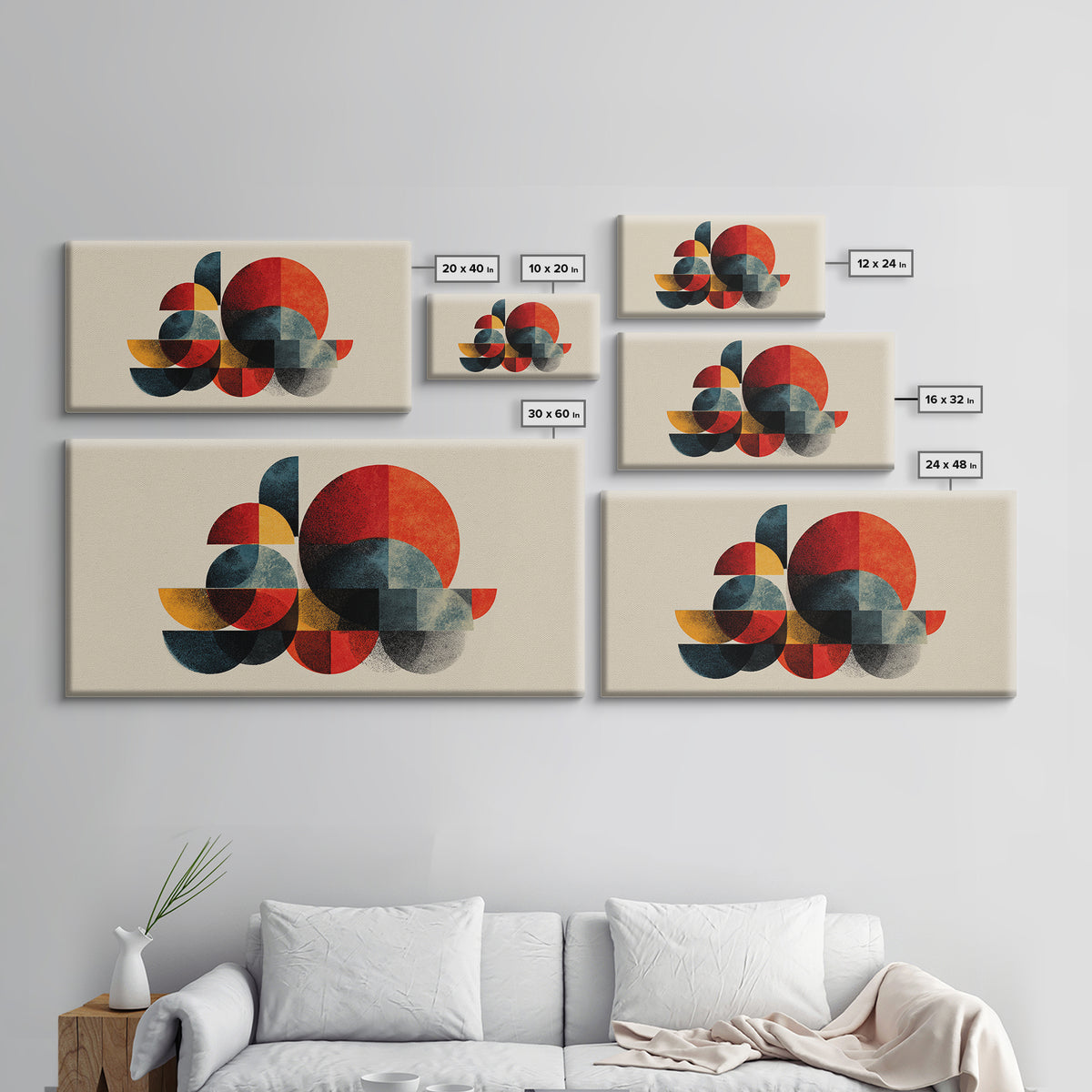 Red Teal Mustard Geometric Shapes Canvas Print, Midcentury Modern Wall Art, Bauhaus Abstract Poster, Bold Retro MCM Home Decor