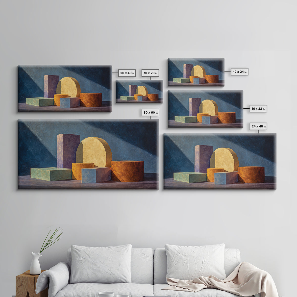 Colorful Blocks And Cylinders Still Life Wall Art, Framed Canvas Print, Modern Abstract Decor, Gallery Wall Office Poster
