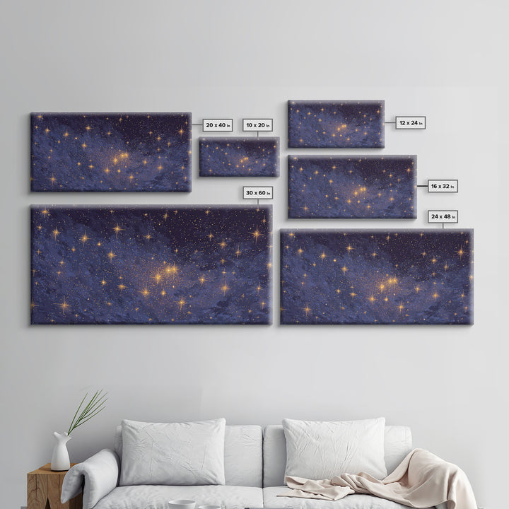 Purple Blue Galaxy Star Cloud Framed Canvas Print, Celestial Space Wall Art, Modern Cosmic Decor For Bedroom Or Office Decor