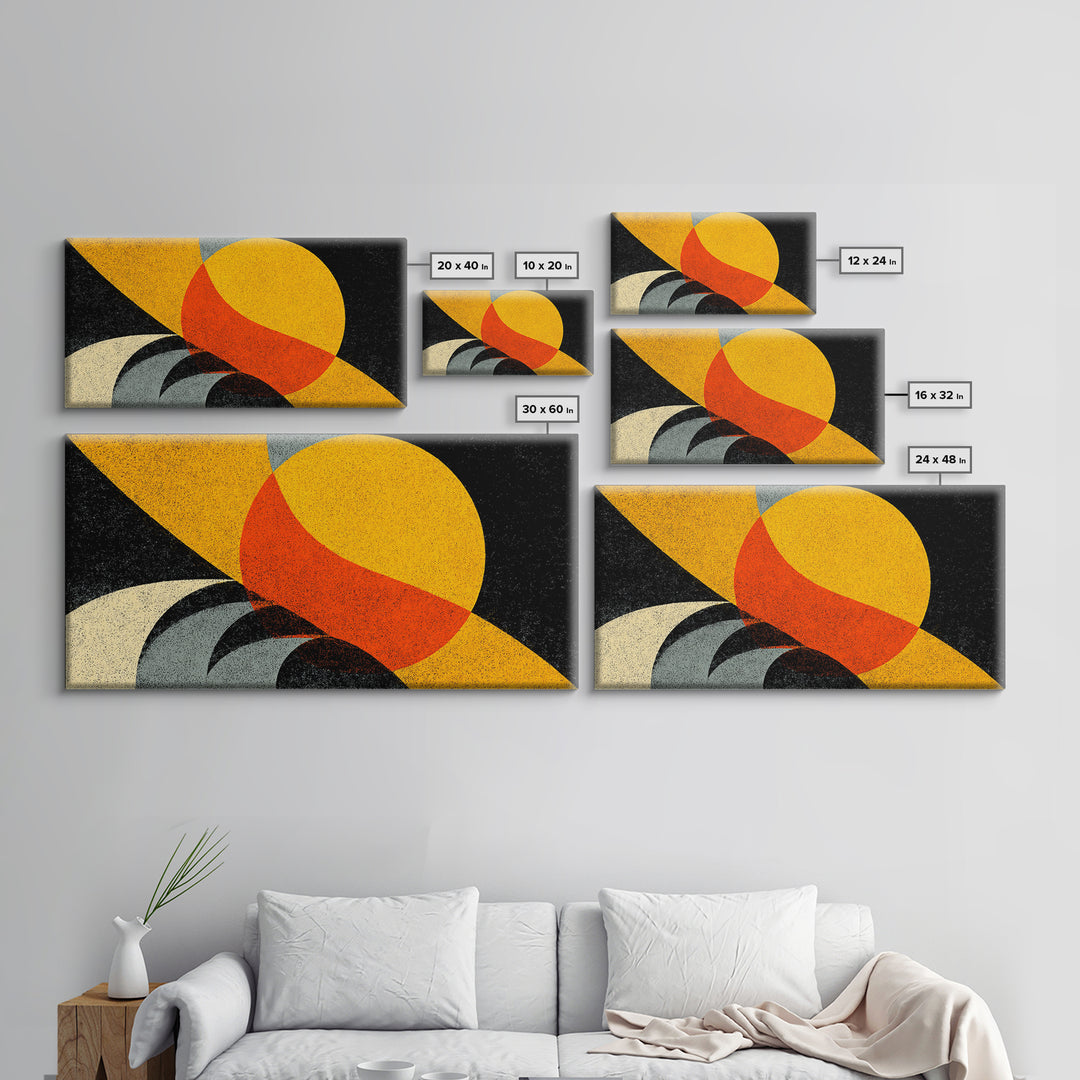 Orange Yellow Cosmic Sphere Canvas Print, Midcentury Modern Wall Art, Retro Geometric Abstract Poster, Bold Atomic Decor