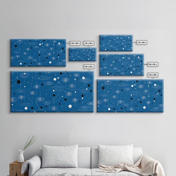 Blue Atomic Space Pattern Wall Art, Midcentury Modern Abstract Art, Retro Sci Fi Poster, Cosmic Modern Home Decor, MCM Wall Decor