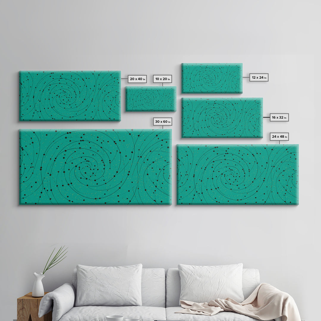 Teal Spiral Galaxy Abstract Canvas Print, Midcentury Modern Wall Art, Cosmic Retro Poster, Space Abstract Art Decor For Office