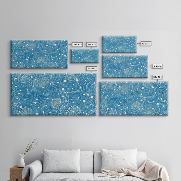 Blue Swirling Star Field Framed Canvas Print, Midcentury Modern Wall Art, Retro Abstract Poster, Cosmic Home Decor, MCM Office Decor