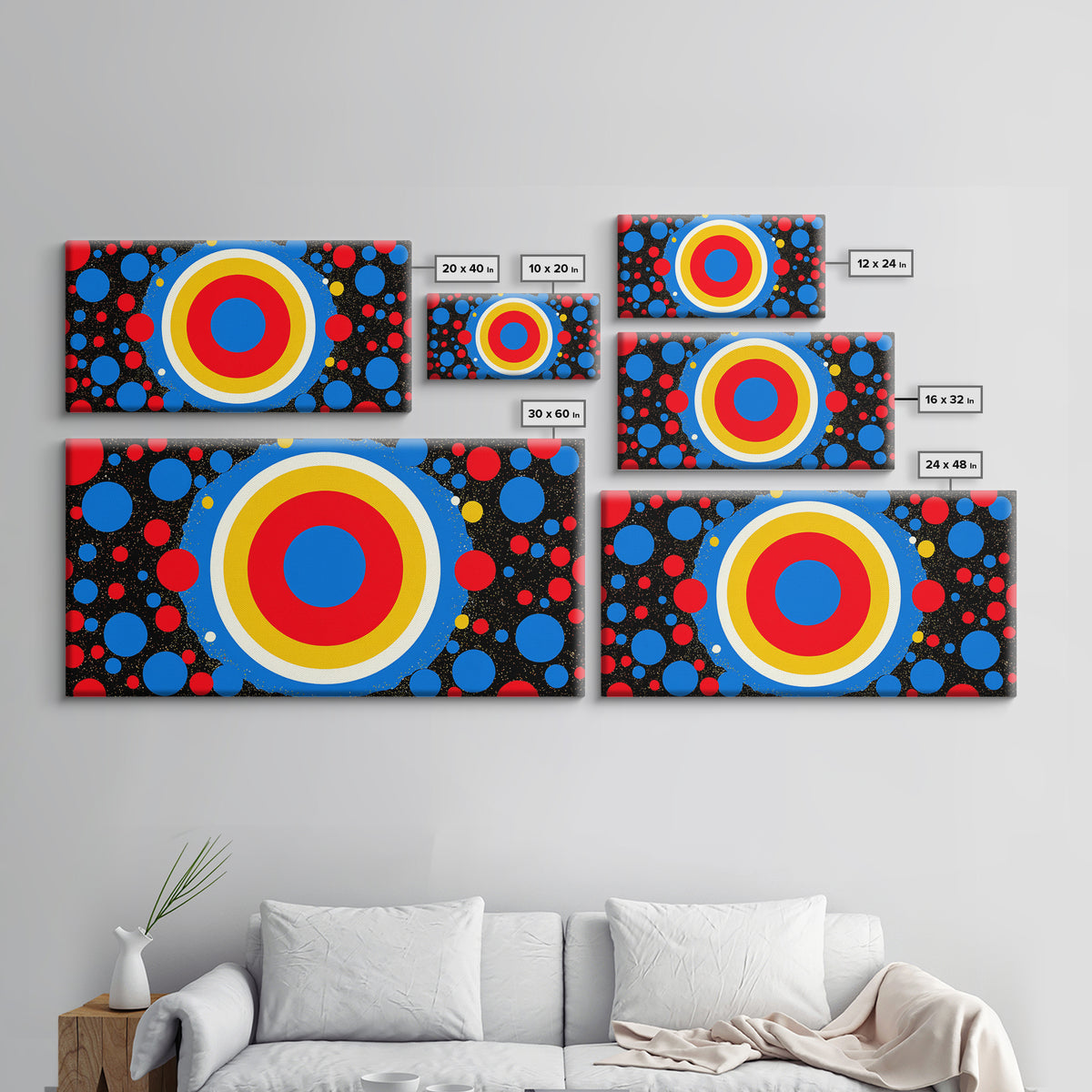 Concentric Target Canvas Print, Red Blue Yellow Circle Poster, Midcentury Modern Wall Decor, Pop Art Geometric MCM Print