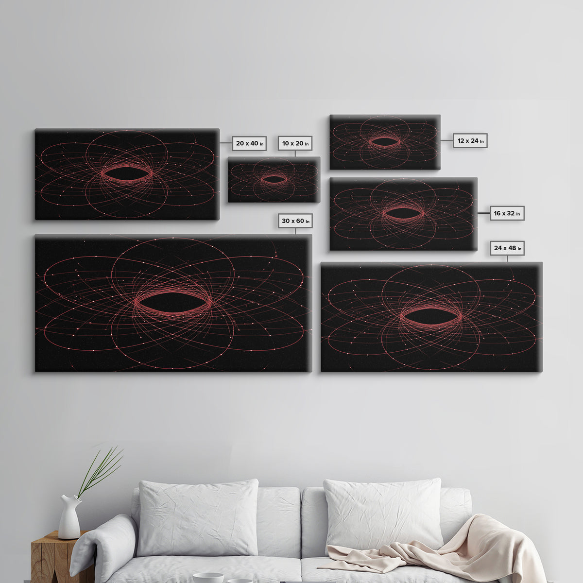 Red Orbital Black Hole Starfield Wall Art, Space Abstract Art, Modern Geometric Art Print, Sci Fi Decor For Home Office Gift