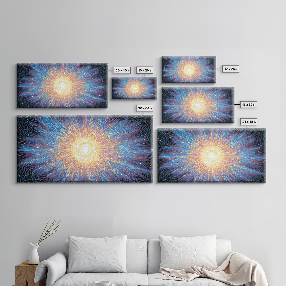 Electric Solar Burst With Rainbow Lines Canvas Print, Space Abstract Art, Modern Wall Art, Colorful Sci Fi Decor Gift Idea