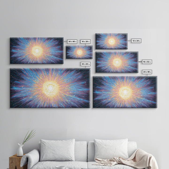 Electric Solar Burst With Rainbow Lines Canvas Print, Space Abstract Art, Modern Wall Art, Colorful Sci Fi Decor Gift Idea