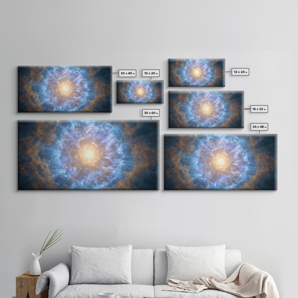 Blue Gold Nebula Eye Cosmic Light Wall Art, Space Abstract Art, Modern Wall Decor, Sci Fi Art Print For Living Room Decor