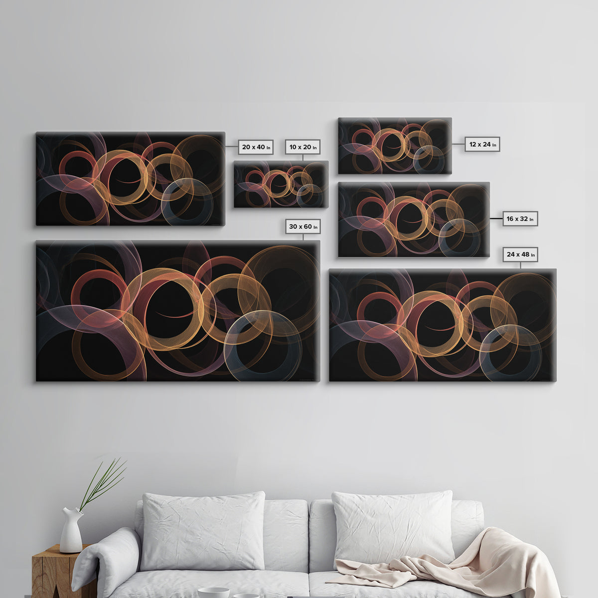 Glowing Transparent Orbital Rings Abstract Wall Art, Midcentury Modern Geometric Poster, Retro MCM Wall Decor, Large Canvas Print