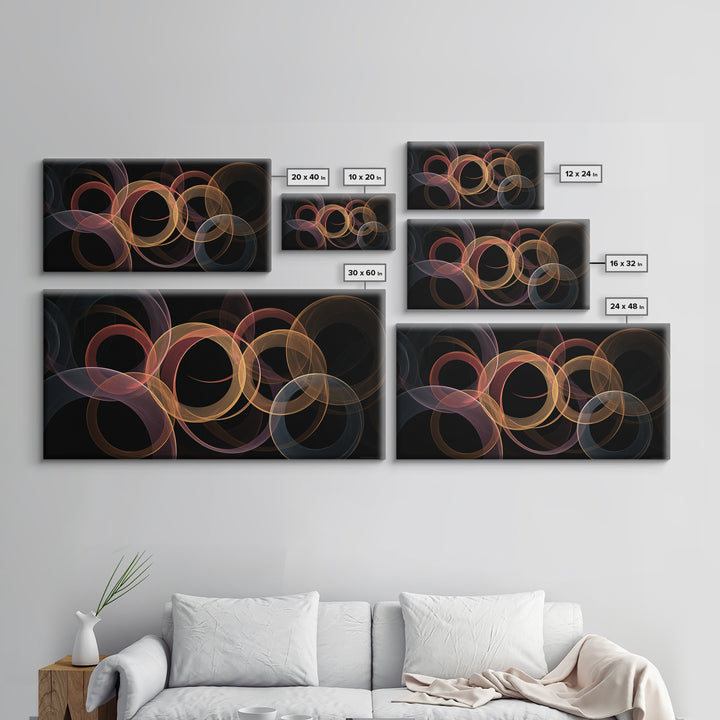 Glowing Transparent Orbital Rings Abstract Wall Art, Midcentury Modern Geometric Poster, Retro MCM Wall Decor, Large Canvas Print