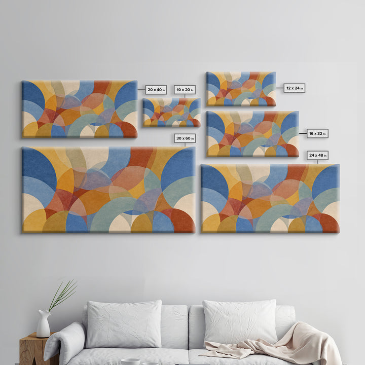 Colorful Translucent Circles And Arches Canvas Print, Midcentury Modern Abstract Art, Retro Wall Decor, Geometric Living Room Art