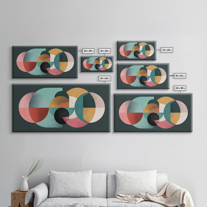 Pink Mint Mustard Oval Circle Blocks Wall Art, Midcentury Modern Geometric Print, Bauhaus Abstract Poster, MCM Wall Decor